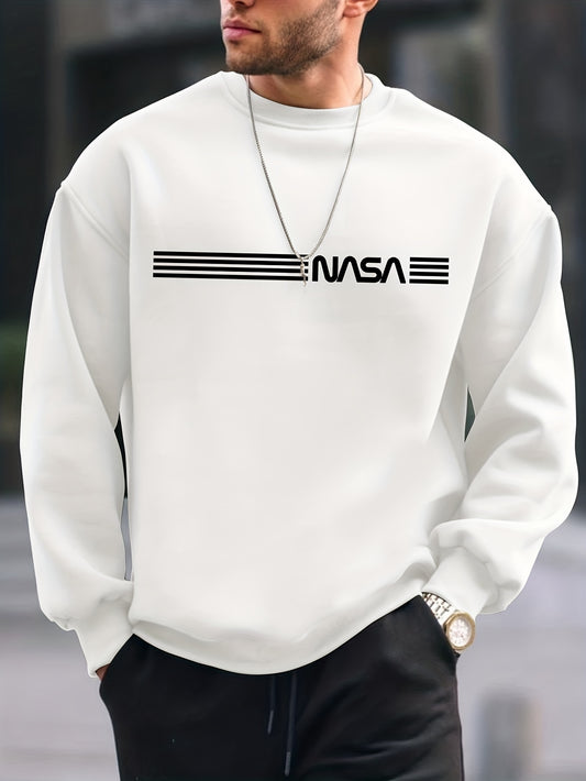 Letter Print Trendy Sweatshirt, Men's Casual Graphic Design Crew Neck Pullover Sweatshirt For Men Fall Winter