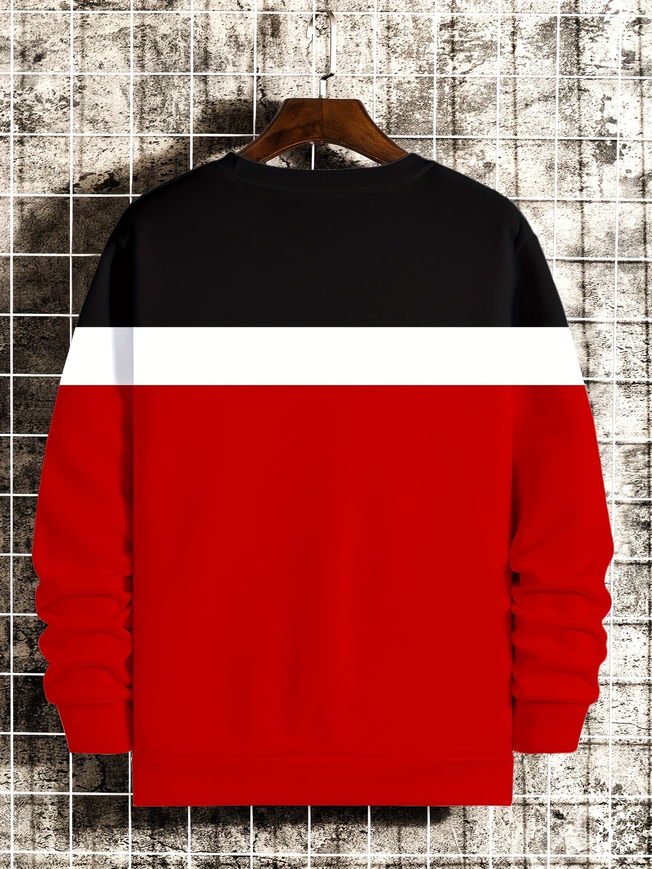 Color Block Trendy Sweatshirt, Men's Casual Graphic Design Slightly Stretch Crew Neck Pullover Sweatshirt For Autumn Winter