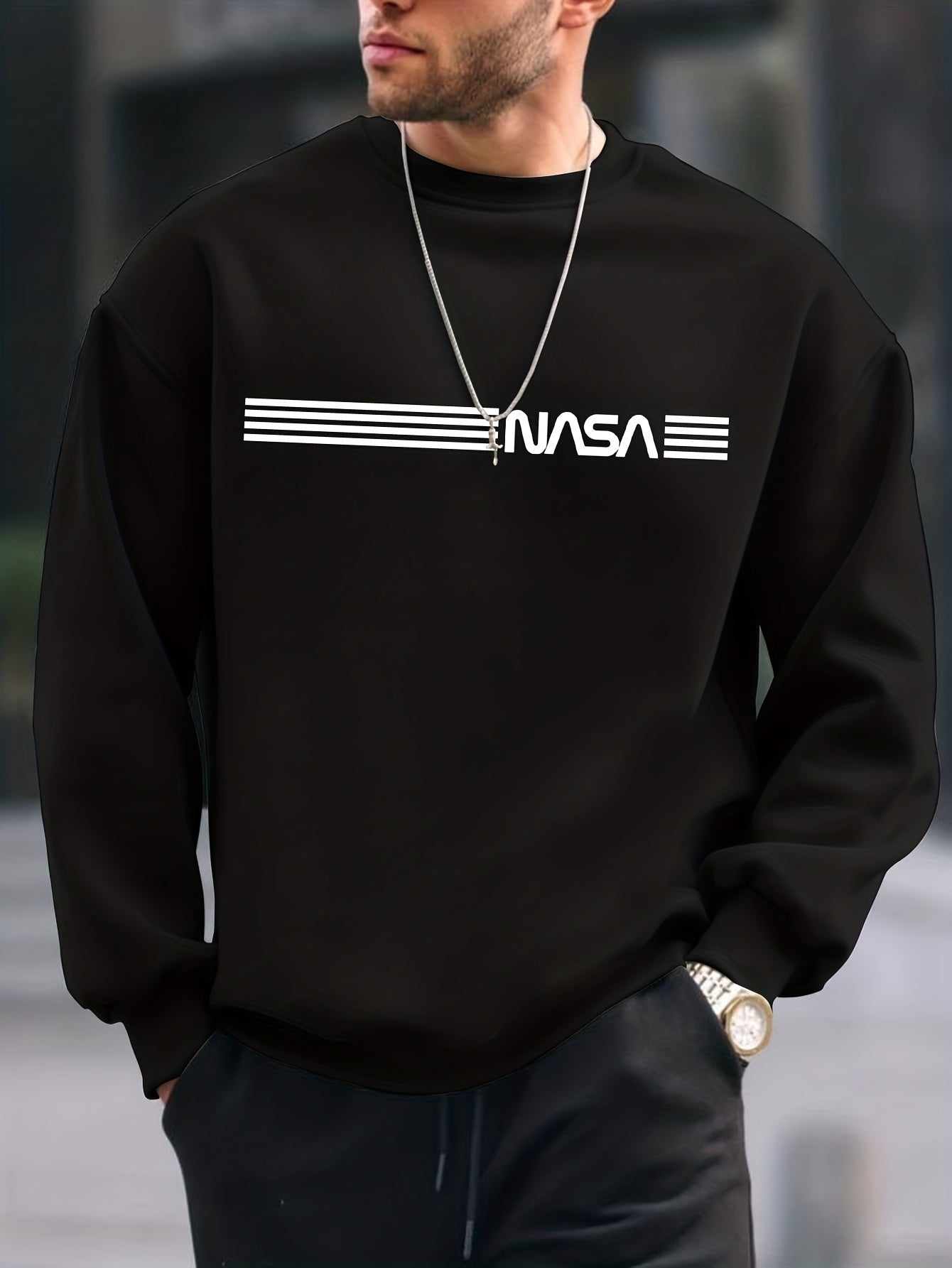 Letter Print Trendy Sweatshirt, Men's Casual Graphic Design Crew Neck Pullover Sweatshirt For Men Fall Winter